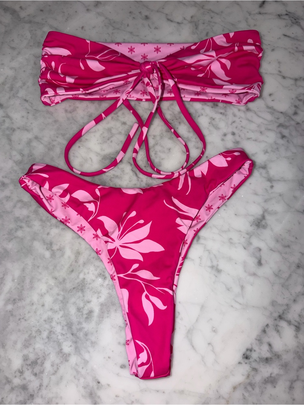 Leni swims Bright Pink Floral Two-Piece Bikini Set